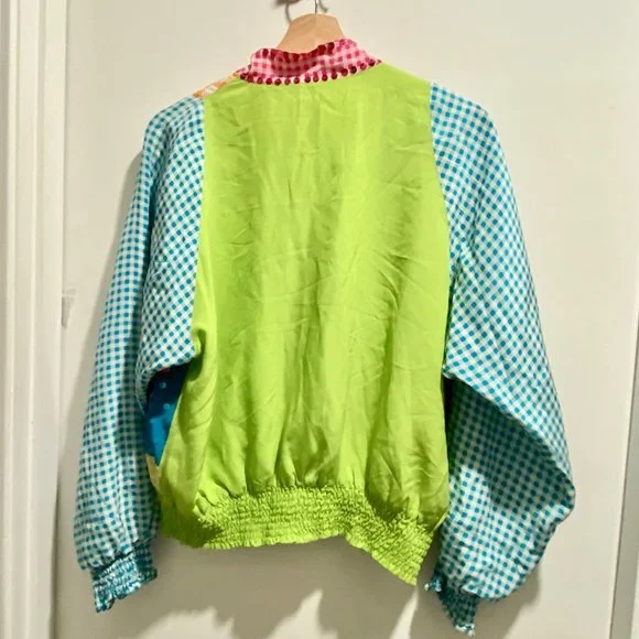 3) Vintage Diane Gilman Art to Wear Artsy Boho Sequined Patchwork Quilt Bomber … - Picture 5 of 9